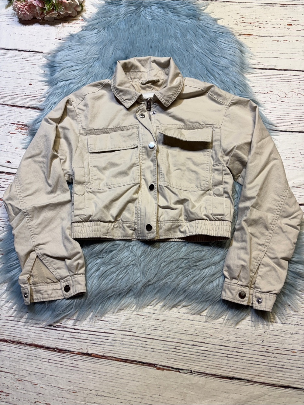 Abercrombie & Fitch Cropped Utility Jacket - Beige sz XS